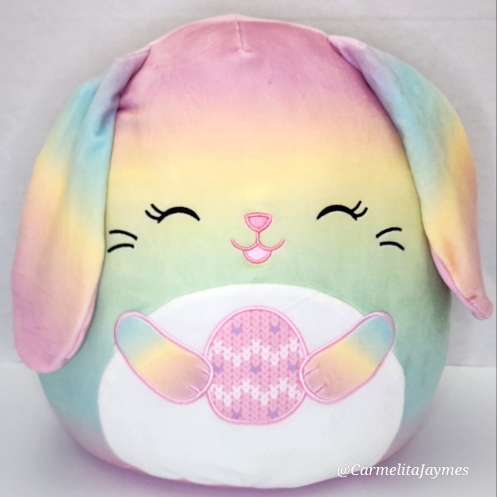 🐣 WU 🐇 12" Rainbow Tie Dye Bunny w Pink Egg Easter 2025 Squishmallow NWT